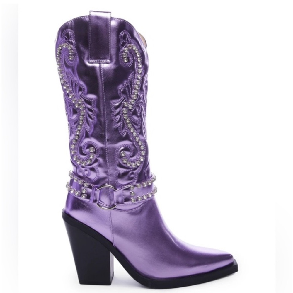 metallic lilac Embellished Western Boots